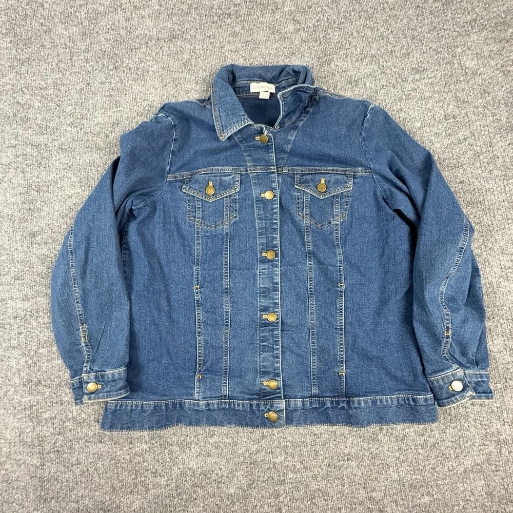 Coldwater Creek Jacket Womens XL Blue Denim Jean Button Front Stretch Casual